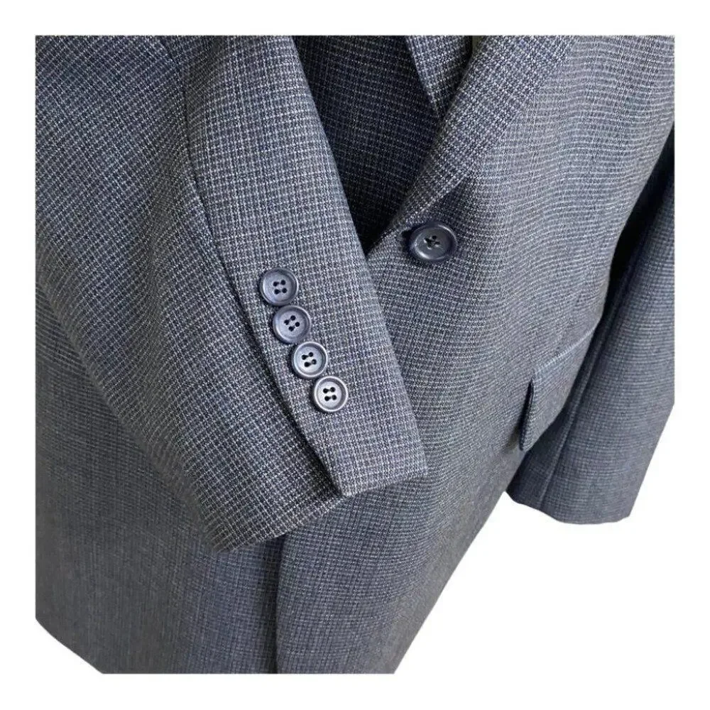 Jos A Bank Blazer Mens 42R Gray Blue Check Plaid 2 Two Button Wool Suit Jacket